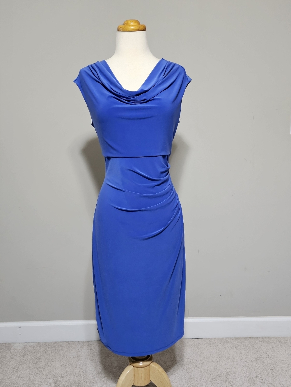Cato Royal Blue Cowl Neck Ruched Sheath Dress Size 10